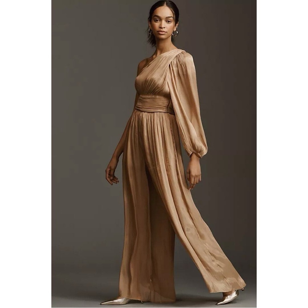 NWT By Anthropologie One-Shoulder Metallic Jumpsuit 4